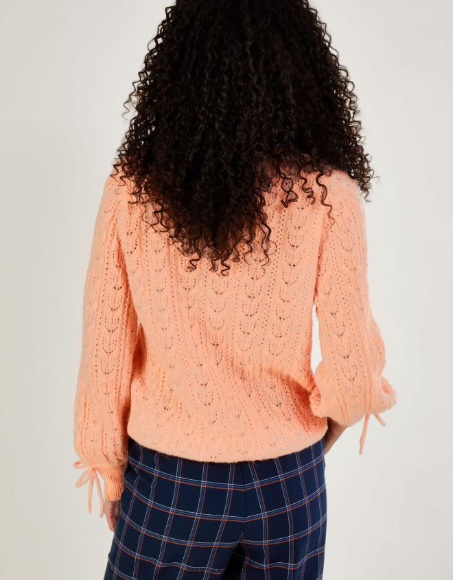 Monsoon kadınlar geri dönüştürülmüş polyesterden süper yumuşak pointelle hırka JH86BT441 Giyim portakal (şeftali)