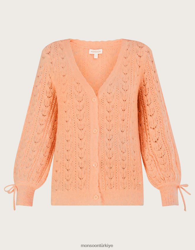 Monsoon kadınlar geri dönüştürülmüş polyesterden süper yumuşak pointelle hırka JH86BT441 Giyim portakal (şeftali)