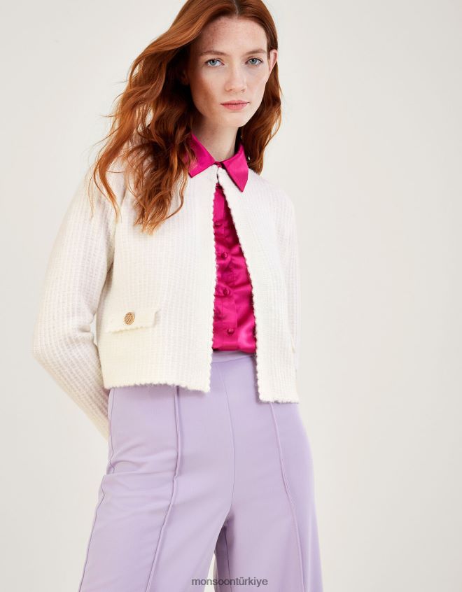 Monsoon kadınlar geri dönüştürülmüş polyesterden yapılmış kısa örgü ceket JH86BT1047 Giyim doğal (ekru)