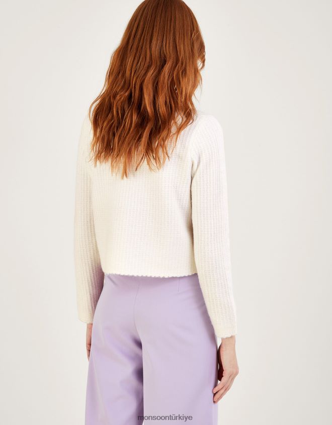 Monsoon kadınlar geri dönüştürülmüş polyesterden yapılmış kısa örgü ceket JH86BT1047 Giyim doğal (ekru)