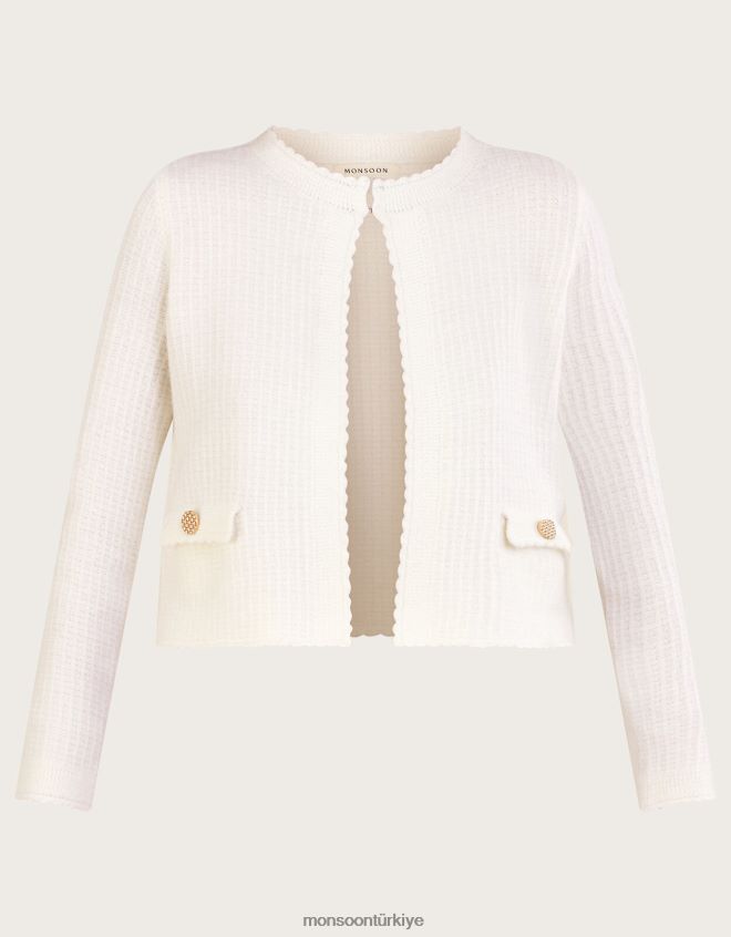 Monsoon kadınlar geri dönüştürülmüş polyesterden yapılmış kısa örgü ceket JH86BT1047 Giyim doğal (ekru)