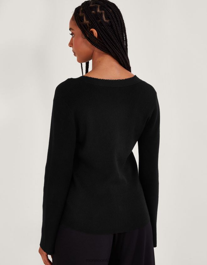 Monsoon kadınlar inci düğmeli hırka JH86BT103 Giyim siyah