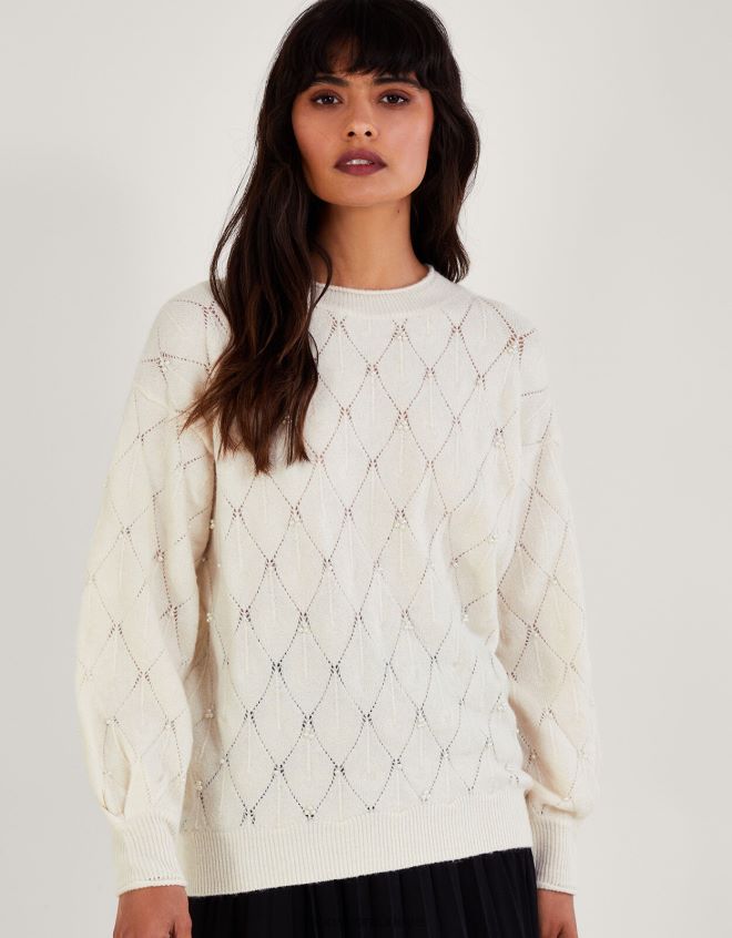 Monsoon kadınlar inci detaylı kazak JH86BT51 Giyim fildişi