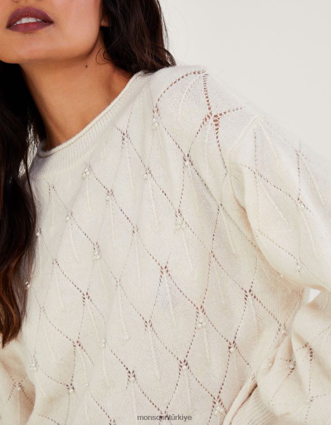 Monsoon kadınlar inci detaylı kazak JH86BT51 Giyim fildişi