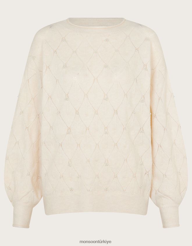 Monsoon kadınlar inci detaylı kazak JH86BT51 Giyim fildişi