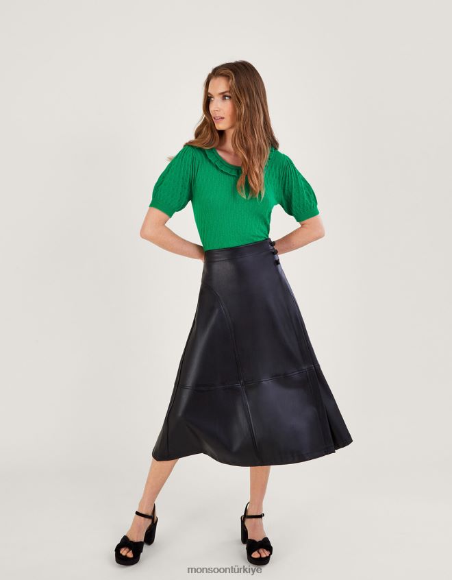 Monsoon kadınlar kısa kollu fırfır yakalı kazak JH86BT380 Giyim yeşil