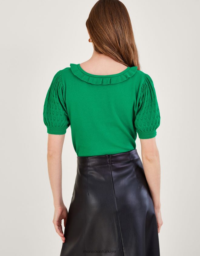 Monsoon kadınlar kısa kollu fırfır yakalı kazak JH86BT380 Giyim yeşil