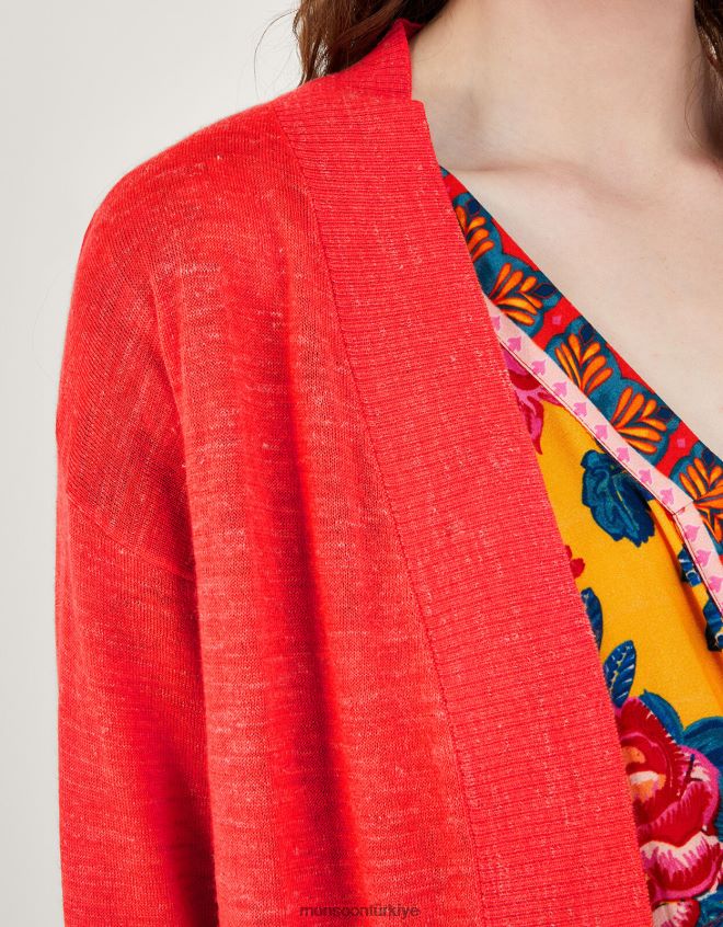 Monsoon kadınlar keten karışımlı cep hırkası JH86BT252 Giyim turuncu (mercan)