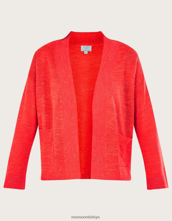 Monsoon kadınlar keten karışımlı cep hırkası JH86BT252 Giyim turuncu (mercan)