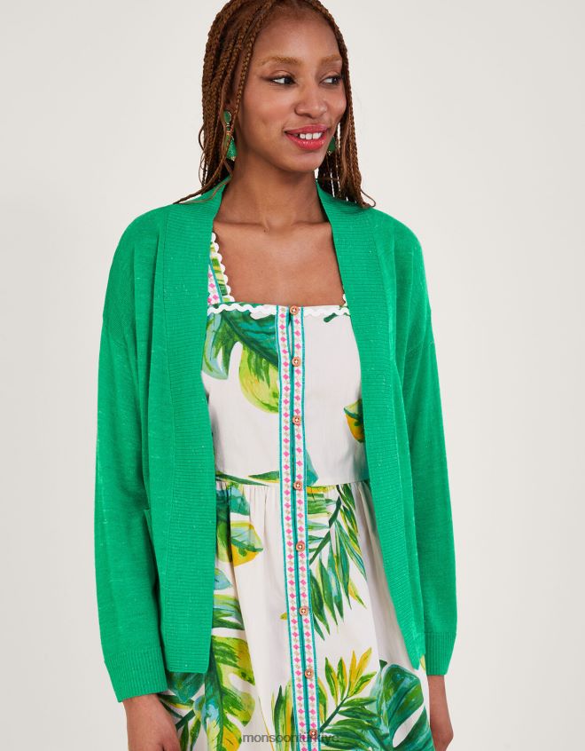 Monsoon kadınlar keten karışımlı cep hırkası JH86BT599 Giyim yeşil