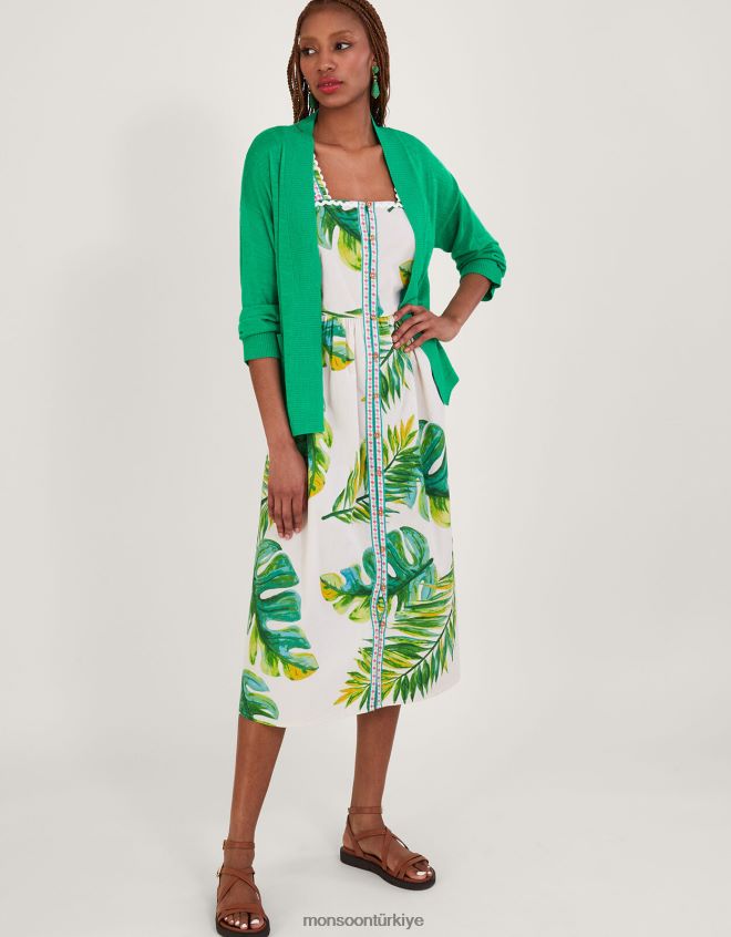 Monsoon kadınlar keten karışımlı cep hırkası JH86BT599 Giyim yeşil