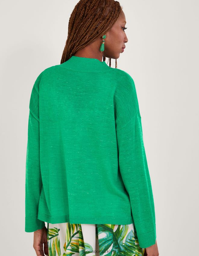 Monsoon kadınlar keten karışımlı cep hırkası JH86BT599 Giyim yeşil