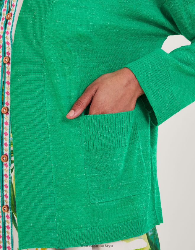 Monsoon kadınlar keten karışımlı cep hırkası JH86BT599 Giyim yeşil