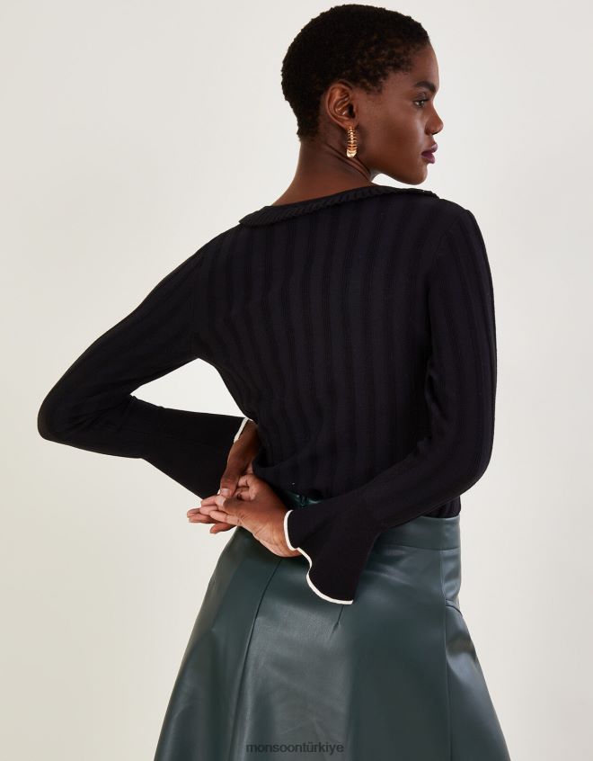 Monsoon kadınlar lenzing ecoverolu akıllı fitilli fırfırlı kazak JH86BT411 Giyim siyah