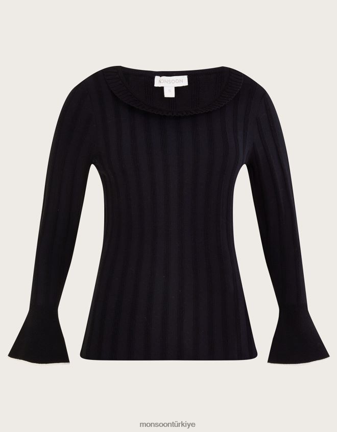 Monsoon kadınlar lenzing ecoverolu akıllı fitilli fırfırlı kazak JH86BT411 Giyim siyah