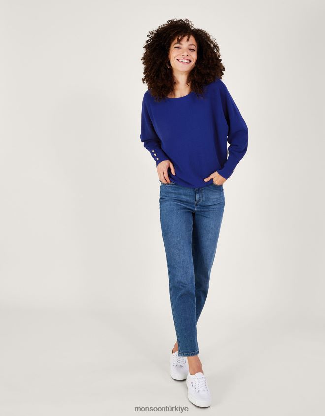 Monsoon kadınlar lenzing ecoverolu osmanlı kaburga kazak JH86BT67 Giyim mavi