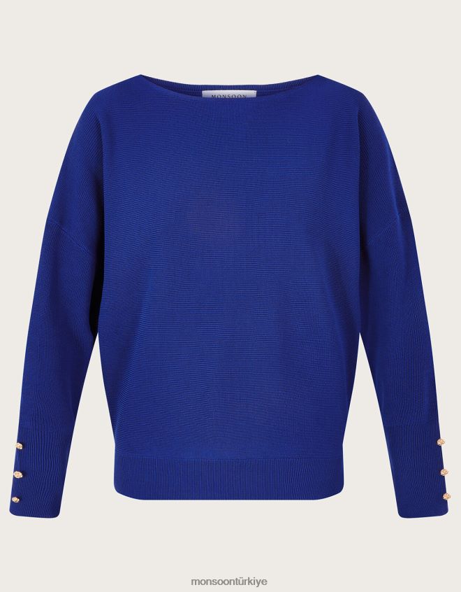 Monsoon kadınlar lenzing ecoverolu osmanlı kaburga kazak JH86BT67 Giyim mavi