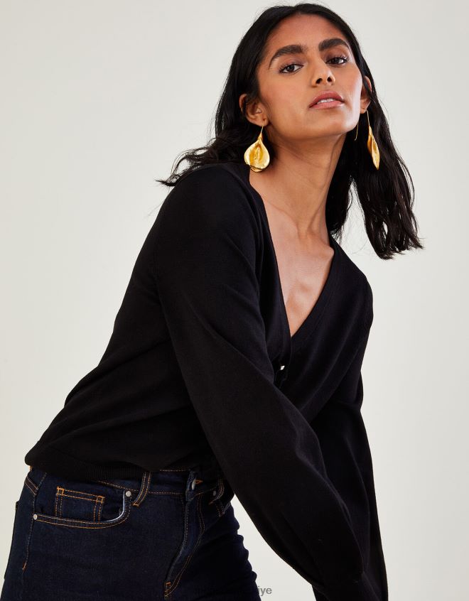 Monsoon kadınlar lenzing ecoverolu pileli kesim hırka JH86BT537 Giyim siyah