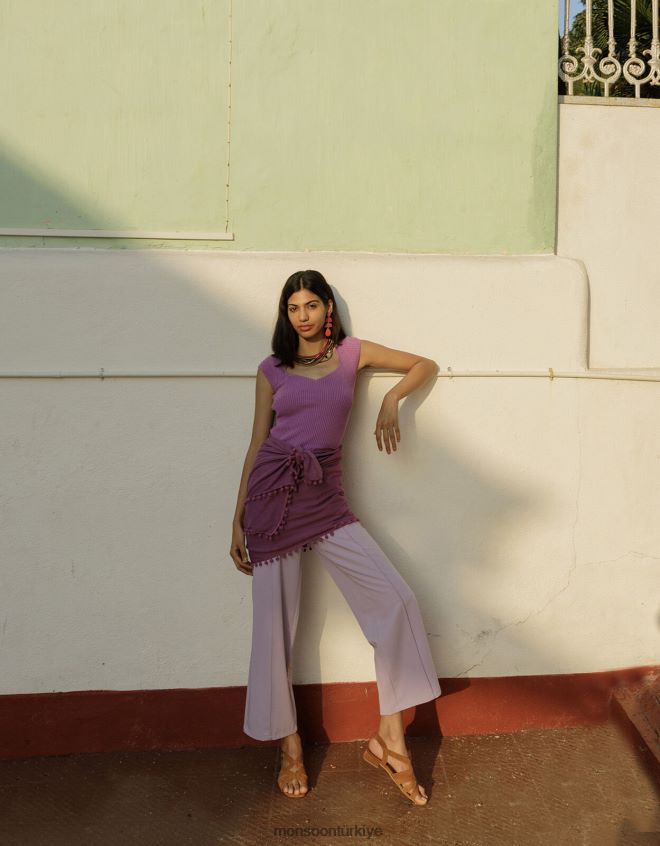 Monsoon kadınlar lenzing ecoverolu ribana kollu üst JH86BT375 Giyim menekşe