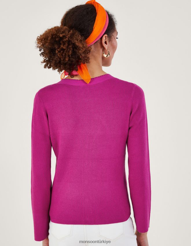 Monsoon kadınlar lenzing ecoverolu tığ işi düğmeli hırka JH86BT214 Giyim pembe