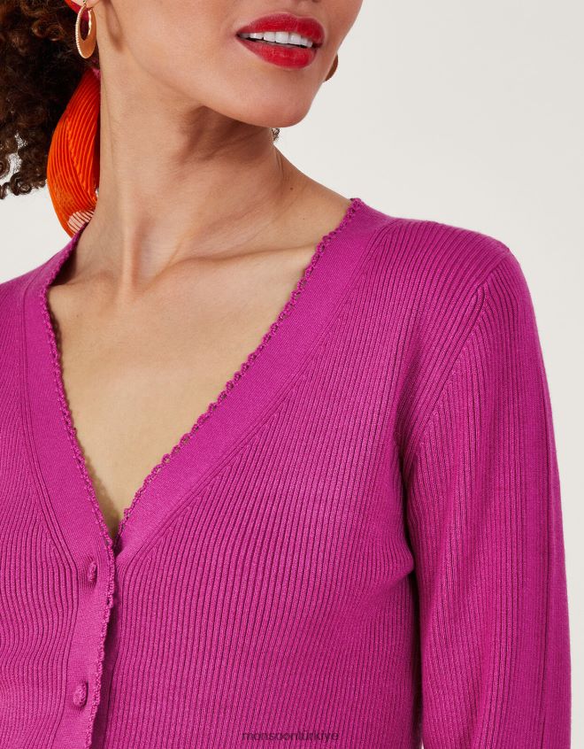 Monsoon kadınlar lenzing ecoverolu tığ işi düğmeli hırka JH86BT214 Giyim pembe