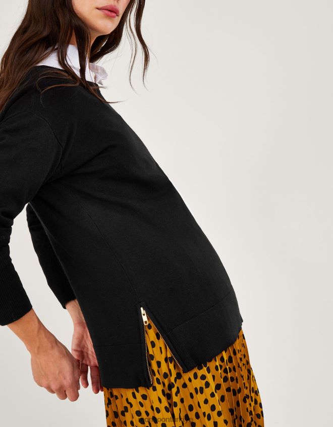 Monsoon kadınlar lenzing ecoverolu yırtmaçlı fermuar detaylı kazak JH86BT372 Giyim siyah