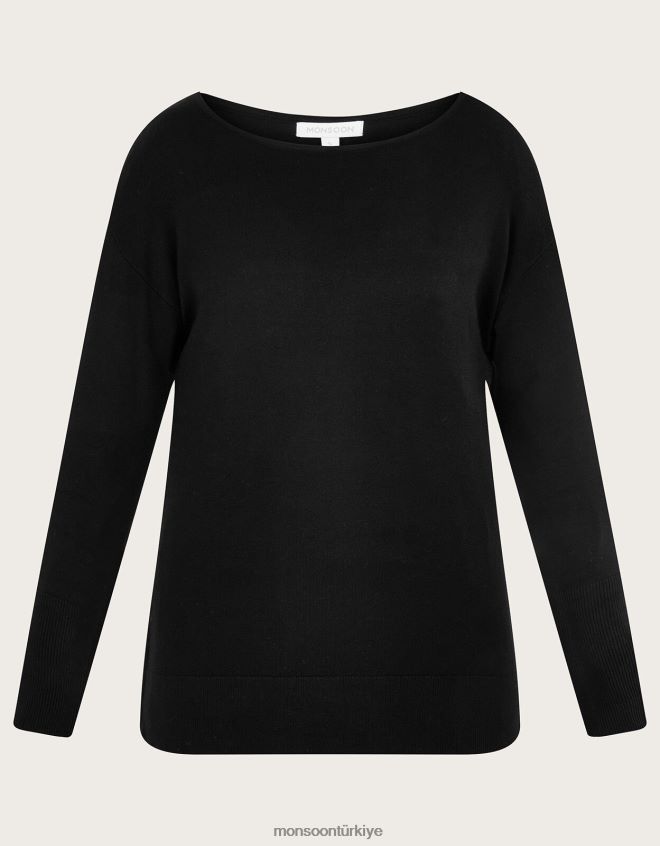 Monsoon kadınlar lenzing ecoverolu yırtmaçlı fermuar detaylı kazak JH86BT372 Giyim siyah