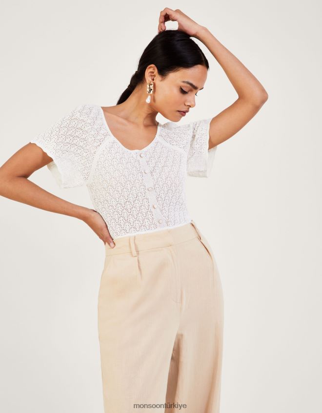 Monsoon kadınlar melek kollu pointelle üst JH86BT409 Giyim fildişi