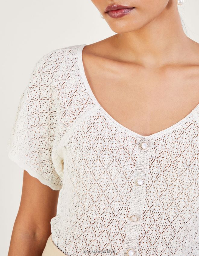 Monsoon kadınlar melek kollu pointelle üst JH86BT409 Giyim fildişi