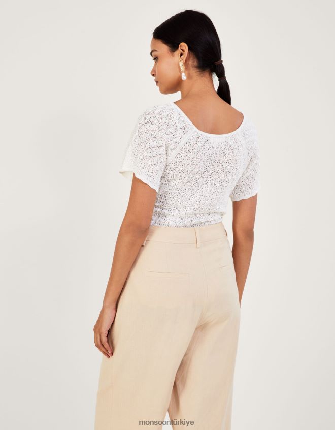 Monsoon kadınlar melek kollu pointelle üst JH86BT409 Giyim fildişi