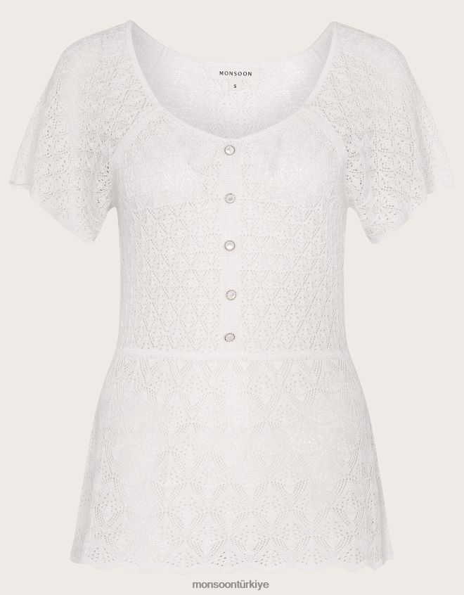 Monsoon kadınlar melek kollu pointelle üst JH86BT409 Giyim fildişi