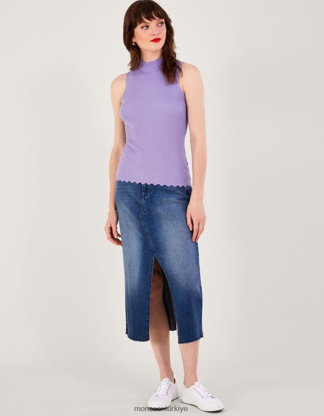 Monsoon kadınlar nervürlü boyundan bağlamalı askılı üst JH86BT240 Giyim mor (leylak)