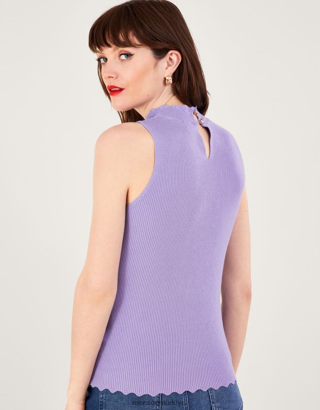 Monsoon kadınlar nervürlü boyundan bağlamalı askılı üst JH86BT240 Giyim mor (leylak)
