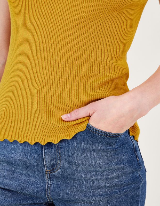 Monsoon kadınlar nervürlü boyundan bağlamalı askılı üst JH86BT484 Giyim sarı (koyu sarı)