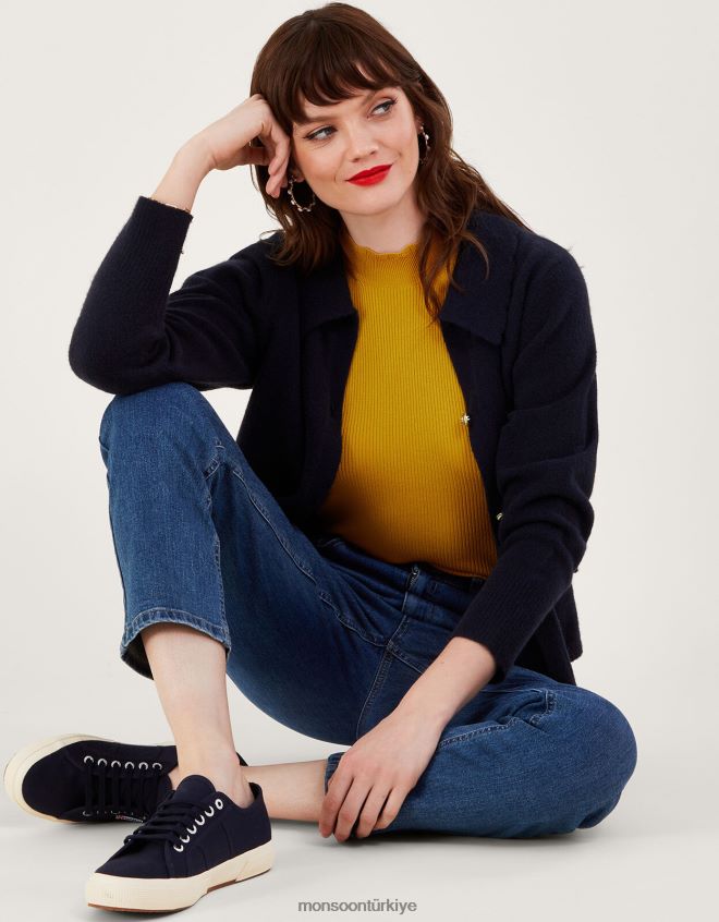 Monsoon kadınlar nervürlü boyundan bağlamalı askılı üst JH86BT484 Giyim sarı (koyu sarı)