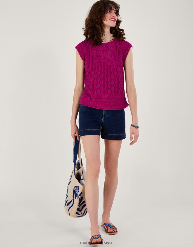 Monsoon kadınlar çok dikişli pointelle örgü yelek JH86BT720 Giyim pembe