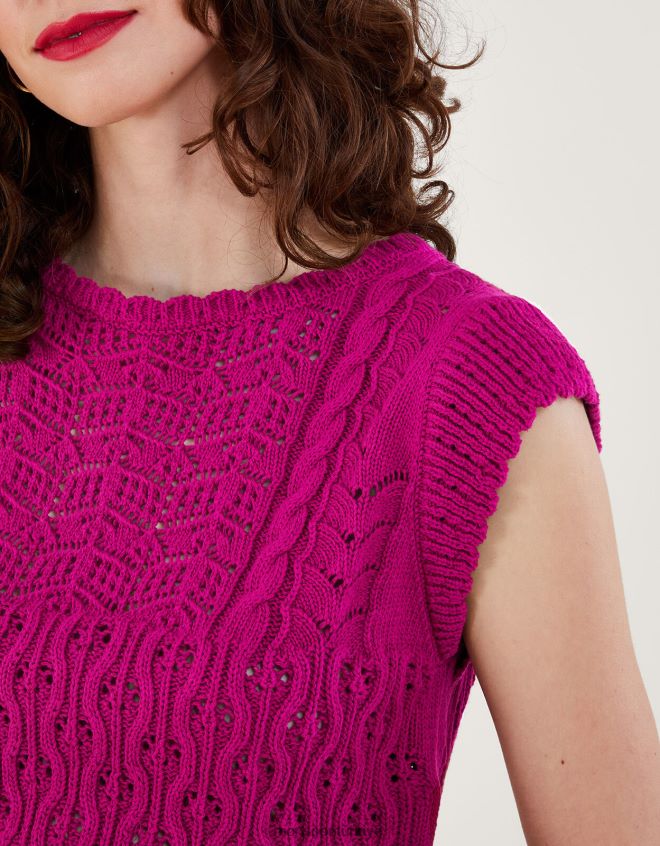 Monsoon kadınlar çok dikişli pointelle örgü yelek JH86BT720 Giyim pembe