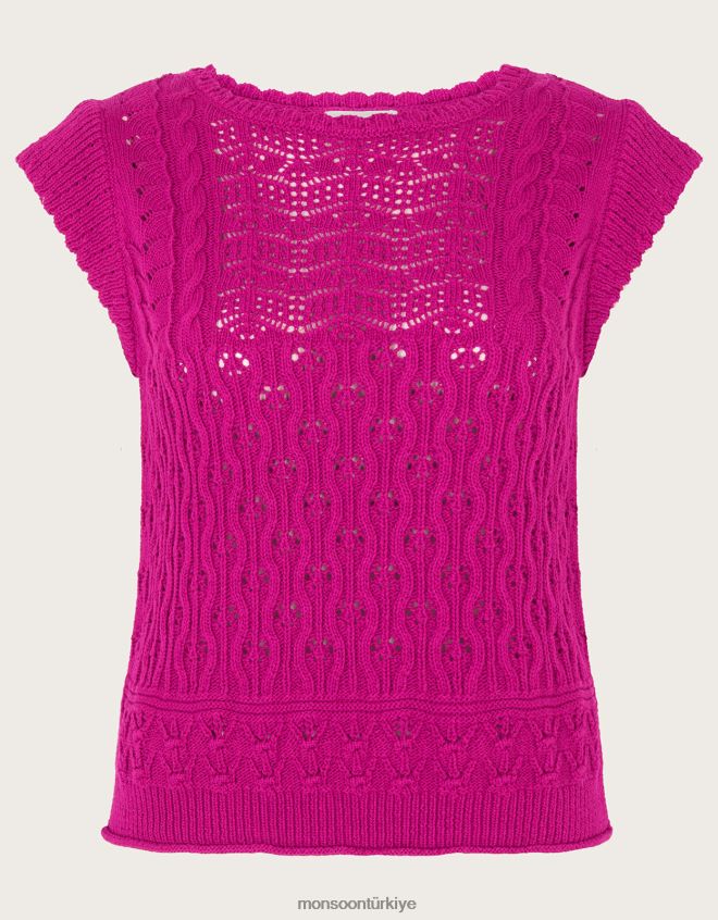 Monsoon kadınlar çok dikişli pointelle örgü yelek JH86BT720 Giyim pembe