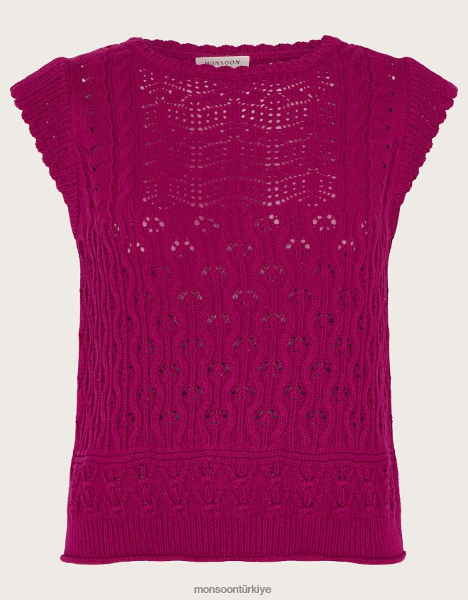Monsoon kadınlar çok dikişli pointelle örgü yelek JH86BT720 Giyim pembe
