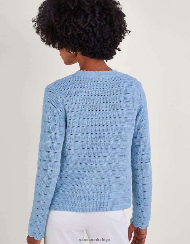 Monsoon kadınlar pointelle örgü hırka JH86BT832 Giyim mavi