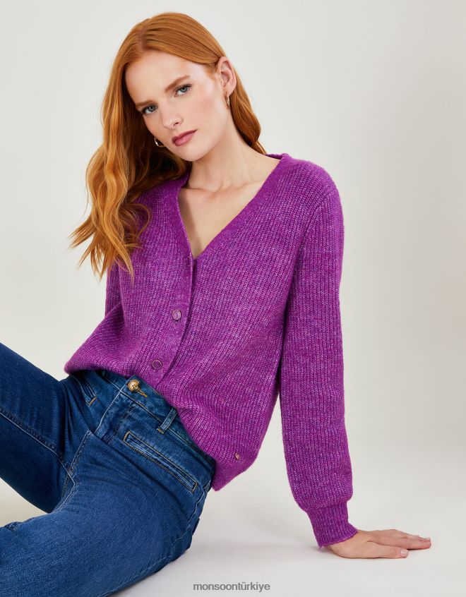Monsoon kadınlar süper yumuşak nervürlü örgü hırka JH86BT690 Giyim mor