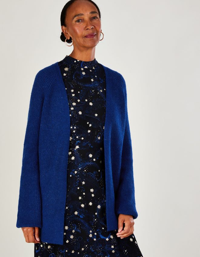 Monsoon kadınlar süper yumuşak nervürlü örgü hırka JH86BT972 Giyim mavi (kobalt)