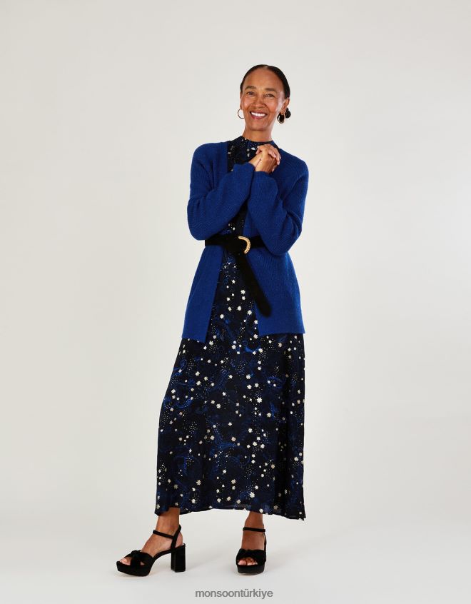 Monsoon kadınlar süper yumuşak nervürlü örgü hırka JH86BT972 Giyim mavi (kobalt)