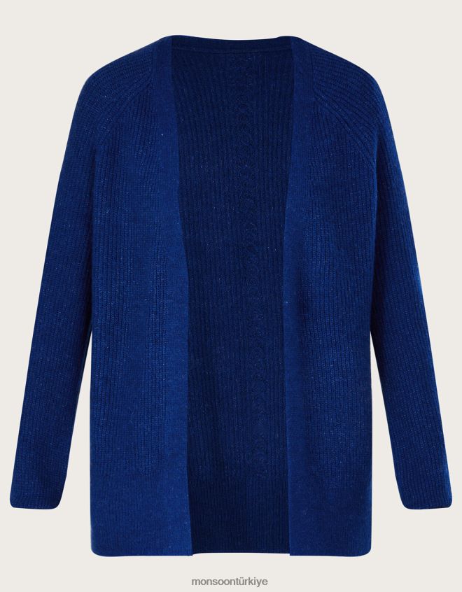 Monsoon kadınlar süper yumuşak nervürlü örgü hırka JH86BT972 Giyim mavi (kobalt)