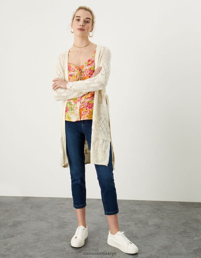 Monsoon kadınlar tığ işi uzunline hırka JH86BT1003 Giyim fildişi