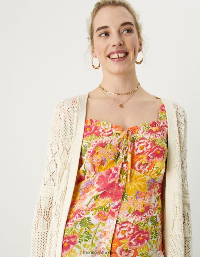 Monsoon kadınlar tığ işi uzunline hırka JH86BT1003 Giyim fildişi