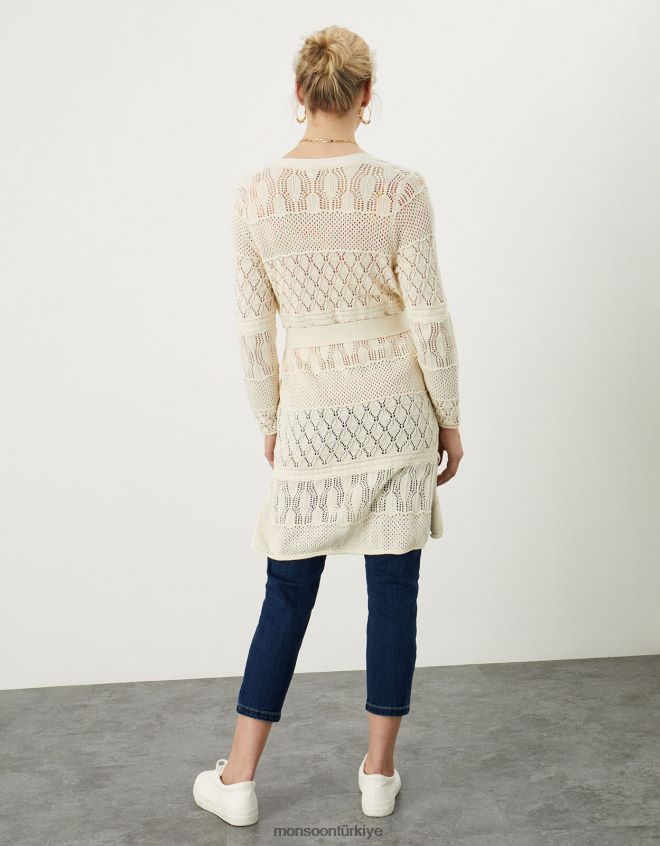 Monsoon kadınlar tığ işi uzunline hırka JH86BT1003 Giyim fildişi