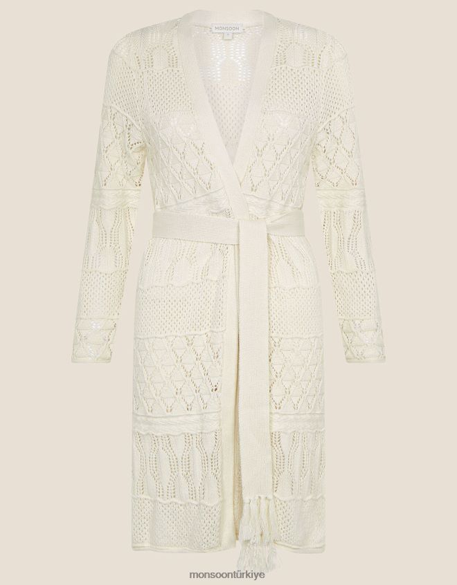 Monsoon kadınlar tığ işi uzunline hırka JH86BT1003 Giyim fildişi