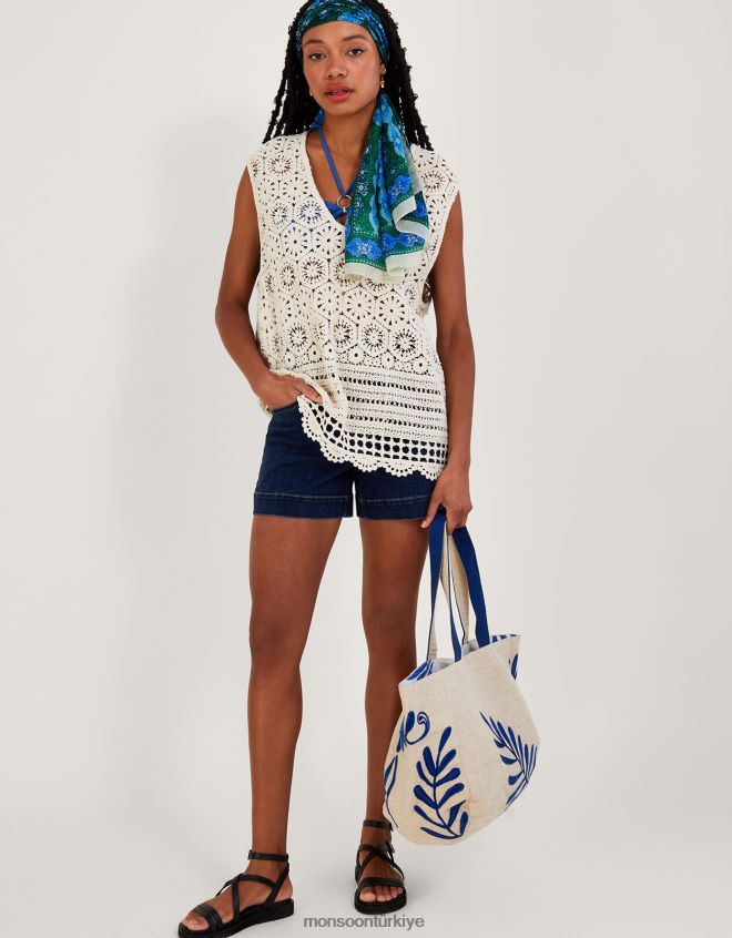 Monsoon kadınlar tığ işi v yaka gevşek atlet JH86BT926 Giyim doğal