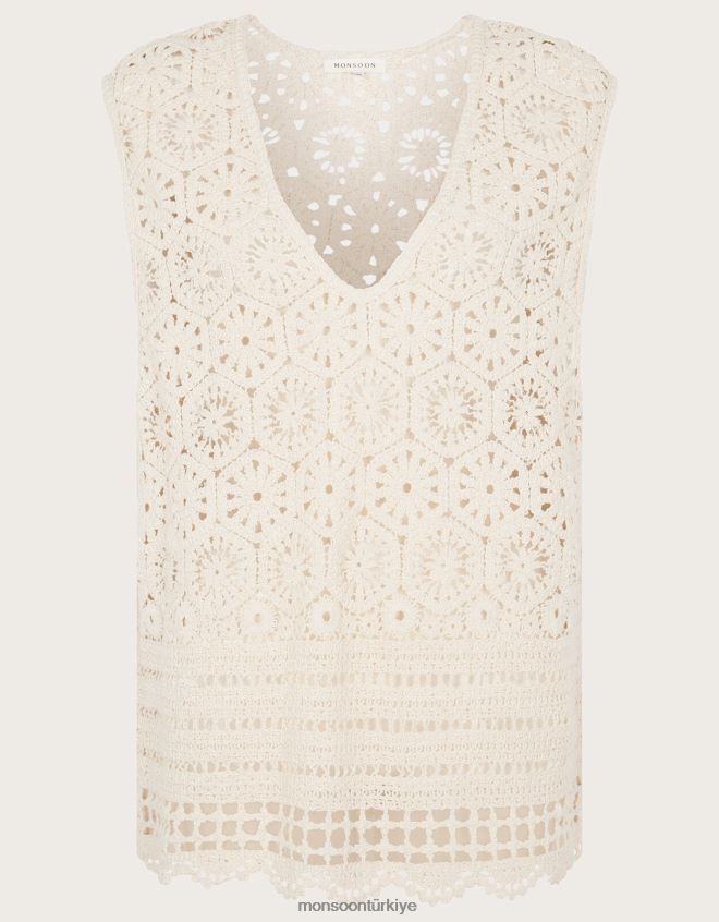 Monsoon kadınlar tığ işi v yaka gevşek atlet JH86BT926 Giyim doğal